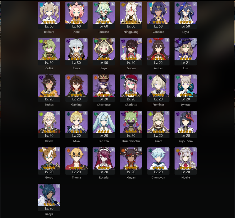 [Eu] AR57 - Xiao,Ayaka,Ganyu,Klee,Yelan,Raiden Shogun,Arlecchino,Nilou,Navia,Nahida,Keqing,Furina,Wanderer,Mona,Tighnari,Hu Tao,Dehya(C1),Qiqi(C1),Diluc(C2),Jean(C3)