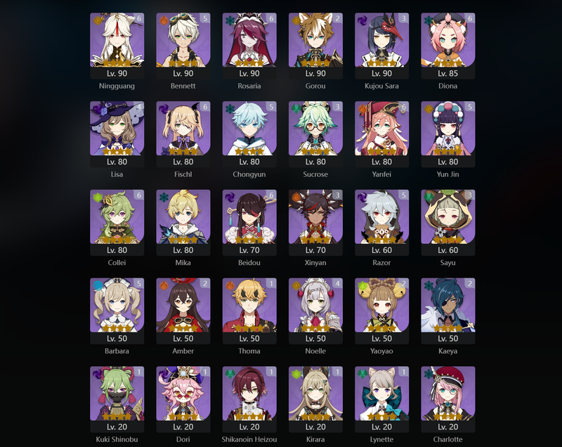 [America] AR60 - Yae Miko, Furina, Ayaka, Albedo, JEan, Diluc, Eula, Raiden Shogun, Kokomi, Cyno, Qiqi(C1), Mona(C1), Tighnari(C1), Kazuha(C2)[Dead:f]