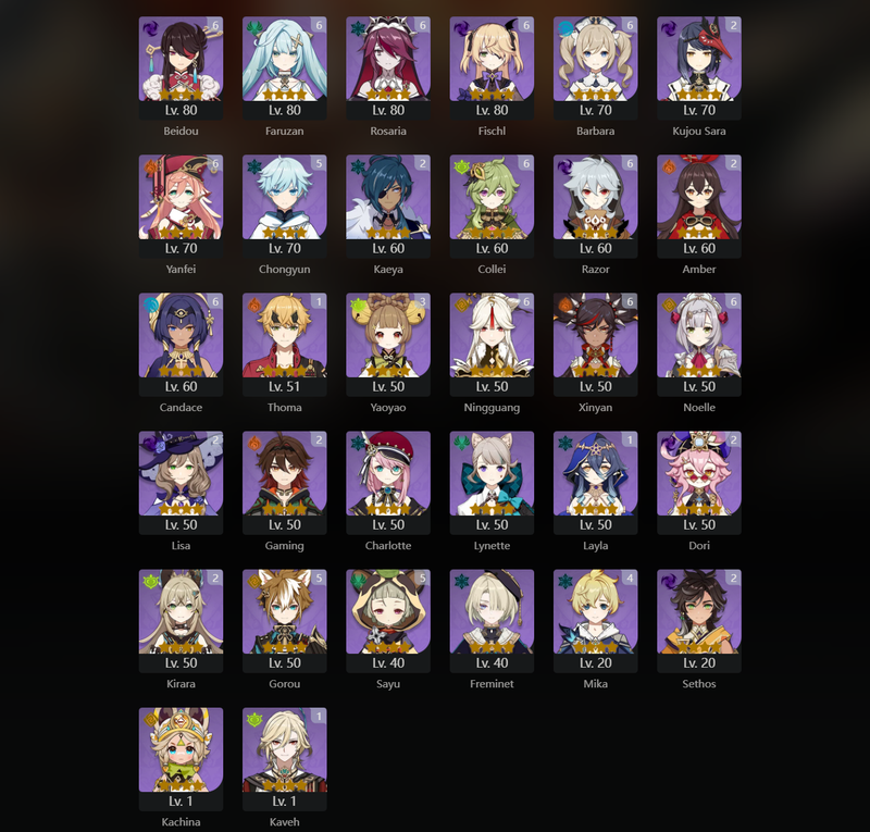 [America] AR60 - Nahida,Ayato,Yelan,Yae Miko,Raiden Shogun,Hu Tao,Ganyu,Neuvillette,Lyney,Alhaitham,Shenhe,Nilou,Clorinde,Eula,Emilie,Chiori,Kazuha(C1),Xiao(C1),Cyno(C1),Ayaka(C2)