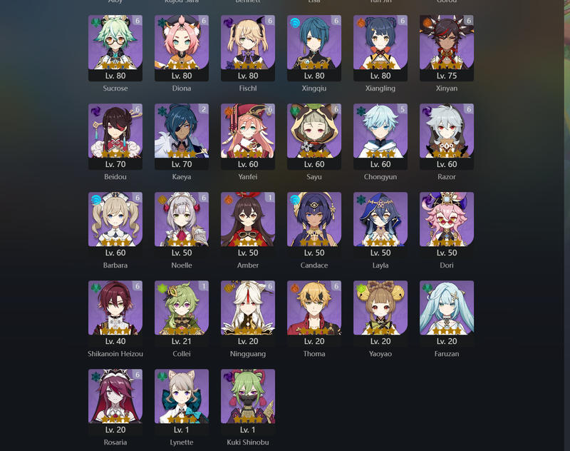 [Eu] AR59 - Itto,Eula,Albedo,Tartaglia,Zhongli,Xiao,Nahida,Hu Tao,Ayato,Yelan(C1),Miko(C1),kazuha(C1),Raiden Shogun(C2),Qiqi(C2),Jean(C2),Mona(C3),Keqing(C6)