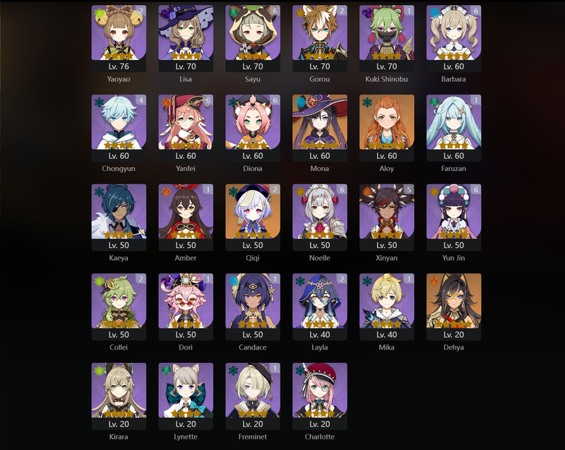 [Asia] AR60 - Ayaka,Venti,Albedo,Eula,Kokomi,Miko,Yelan,Nahida,Alhaitham,Wanderer,Shenhe,Arlecchino,Mona,Dehya,Keqing(C1),Jean(C2),Raiden Shogun(C2),Diluc(C2),Zhongli(C5)