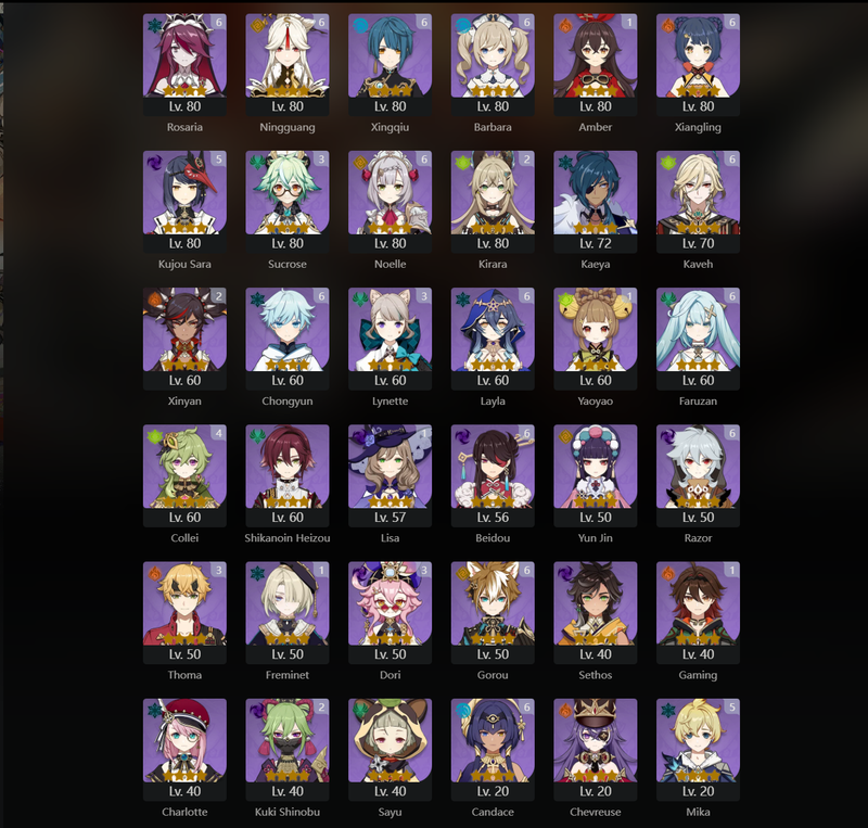 [Eu] AR60 - Cyno,Miko,Kokomi,Yoimiya,Ayaka,Ganyu,Eula,Nahida,Shenhe,Venti,Raiden Shogun,Lyney,Hu Tao,Arlecchino,Wanderer,Sigewinne,Tighnari,Kazuha(C1),Diluc(C1),Dehya(C2),Qiqi(C2),Keqing(C3),Mona(C5)[Dead:P,T,A]