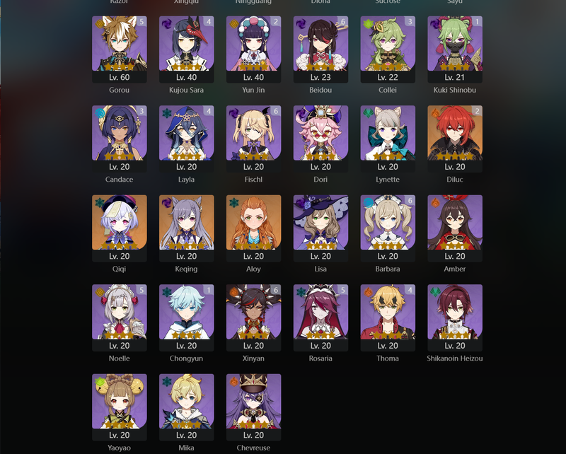 [Asia] AR60 - Ayaka,Tartaglia,Kazuha,Raiden Shogun,Itto,Yelan,Cyno,Nahida,Wanderer,Navia,Nilou,Qiqi,Keqing,Jean(C1),Diluc(C2)