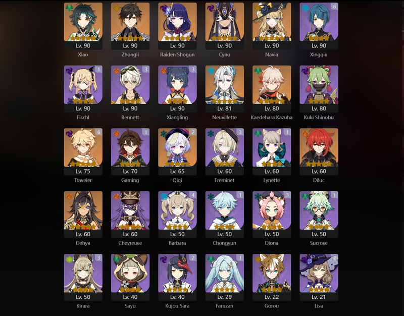 [Asia] AR56 - Xiao, Zhongli, Raiden Shogun, Cyno, Navia, Neuvillette, Kazuha, Diluc, Dehya