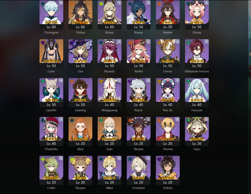 [America] AR60 - Ganyu,Albedo,Hu Tao,Raiden Shogun,Kokomi,Nilou,Nahida,Neuvillette,Yelan,Shenhe,Klee,Tighnari,Diluc,Dehya,Cyno,Jean,Furina(C1),Miko(C2),Qiqi(C3),Keqing(C4)[Dead:psn]