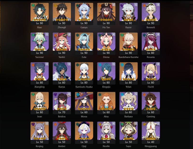 [America] AR57 - Xiao,Ganyu,Zhongli,Eula,Kazuha,Ayaka,Yelan,Jean,Mona,Qiqi,Keqing(C1),Hu Tao(C2)