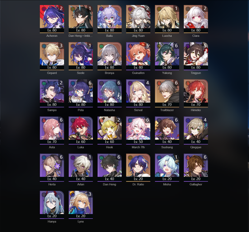 [America] TL70 - Bailu, Bronya, Himeko, Dr.Ratio,Seele(E1), Dan Heng(E1), Luocha(E1), Clara(E2), Acheron(E2), Jing Yuan(E2), Gepard(E3)