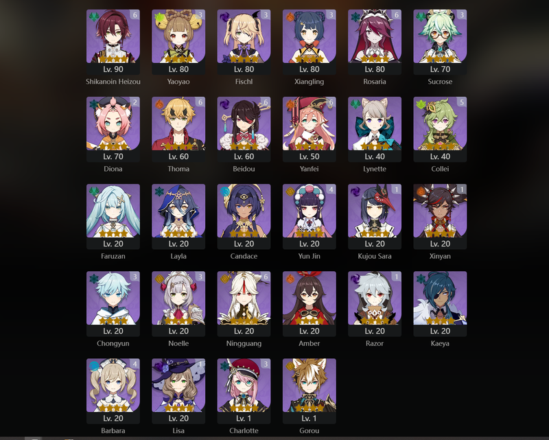 [Asia] AR60 - Nahida,Yelan,Raiden Shogun,Kazuha,Hu Tao,Zhongli,Xiao,Albedo,Baizhu,Jean,Furina,Mona(C1),Diluc(C1),Qiqi(C2)[Primogems: 18000]