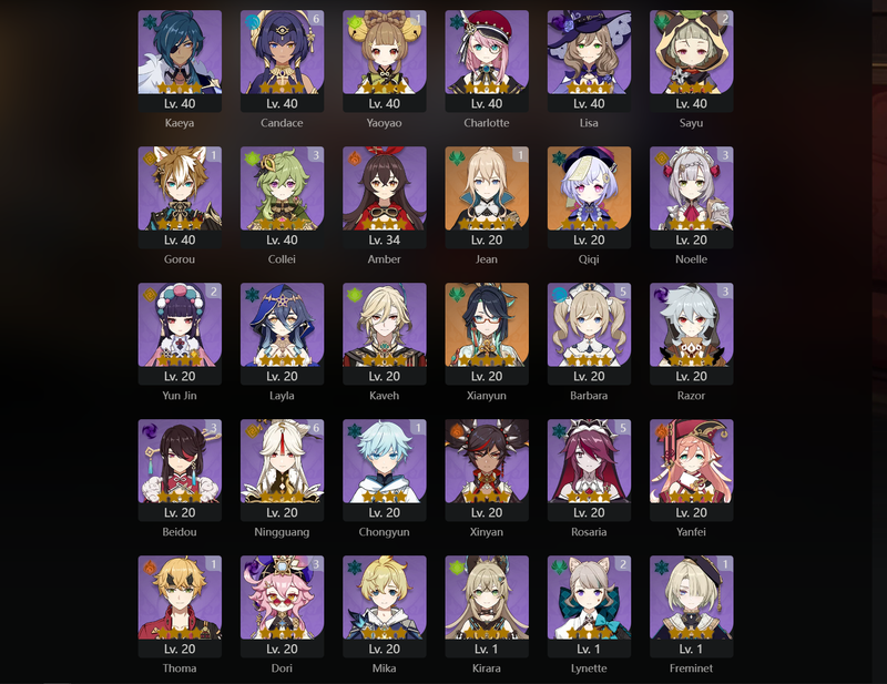 [Asia] AR58 - Yae Miko,Yelan,Ayaka,Zhongli,Kazuha,Yoimiya,Raiden Shogun,Cyno,Nahida,Furina,Klee.Tighnari,Qiqi,Xianyun,Diluc(C1),Keqing(C1),Jean(C1)