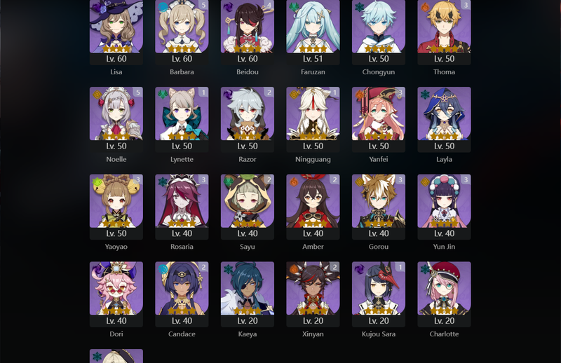 [Asia] AR58 - Cyno, Diluc, Jean, Xiao, Venti, Zhongli, Albedo, Hu Tao, Kazuha, Tartaglia, Raiden Shogun, Furina, Keqing(C1), Qiqi(C2)