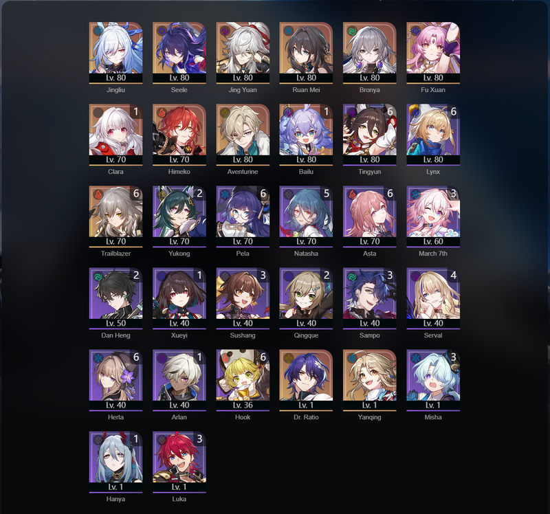 [Asia] TL70 - Jingliu, Seele, Jing Yuan, Ruan Mei, Bronya, Fu Xuan, Himeko, Aventurine, Dr.Ratio, Yanqing, Clara(E1), Bailu(E1)