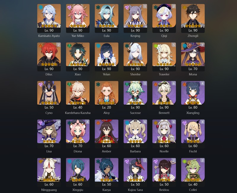 [Asia] AR58 - Ayato,Miko,Eula,Zhongli,Xiao,Yelan,Shenhe,Cyno,Kazuha,Keqing(C1),Qiqi(C2),Diluc(C2)