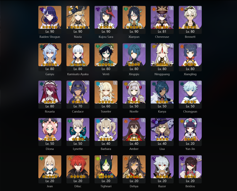 [Eu] AR55 - Raiden Shogun, Navia, Xianyun, Ganyu, Ayaka, Venti, Jean, Diluc, Tighnari, Dehya