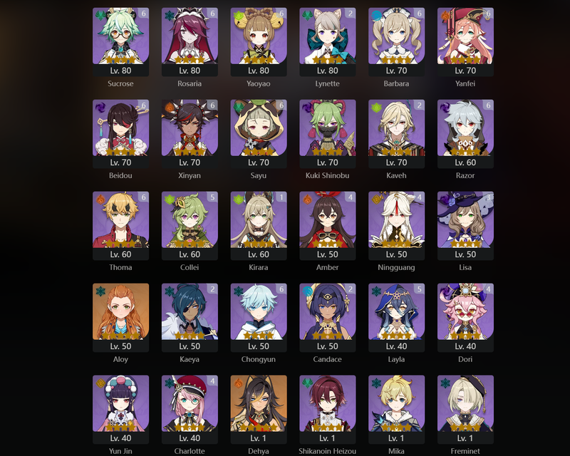 [Asia] AR60 - Neuvillette,Yelan,Shenhe,Ayaka,Xiao,Zhongli,Albedo,Hu Tao,Kazuha,Kokomi,Nahida,Furina,Tighnari,Xianyun,Dehya,Diluc(C1),Yae Miko(C1),Mona(C2),Keqing(C2),Raiden Shogun(C3),Jean(C4),Wanderer(C4)[Primogems: 18000]