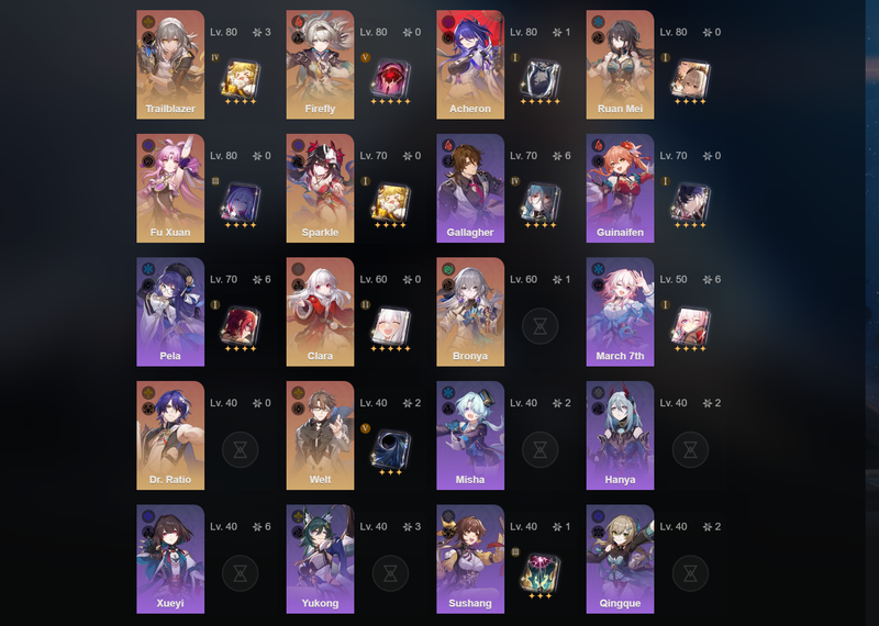 [Asia] TL65 - Fugue,Ruanmei,Fu Xuan,Sparkle,Yanqing,Acheron(E1),Bronya(E1),Welt(E2)