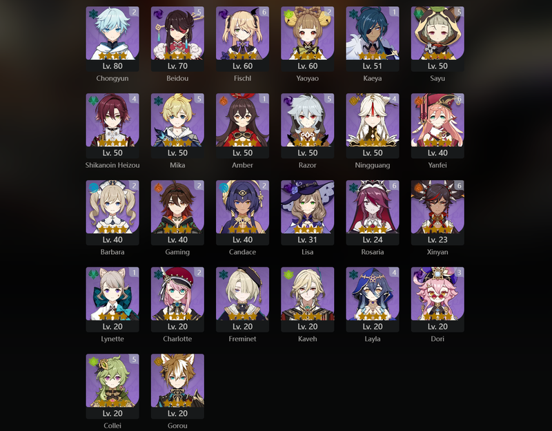 [Eu] AR60 - Navia,Nahida,Nilou,Ayato,Shenhe,Raiden Shogun,Eula,Yoimiya,Hu Tao,Ayaka,Xianyun,Yelan,Qiqi,Kazuha(C1),Jean(C1),Diluc(C1)Tighnari(C1),Keqing(C2)