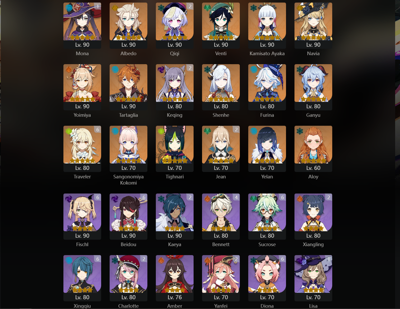 [Eu] AR59 - Albedo,Venti,Ayaka,Navia,Yoimiya,Tartaglia,Shenhe,Furina,Ganyu,Kokomi,Yelan,Mona(C1),Qiqi(C2),Keqing(C2),Jean(C2)