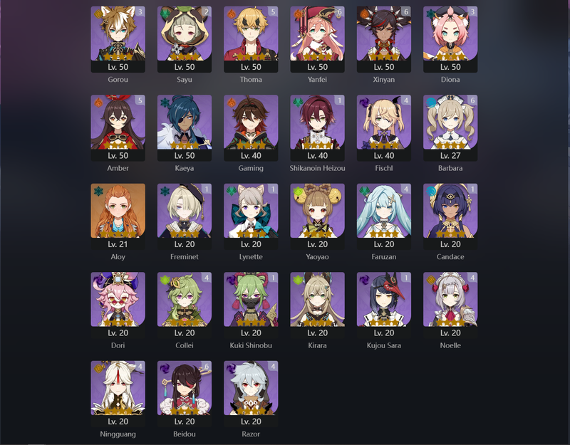 [Eu] AR60 - Mizuki,Furina,Neuvillette,Shenhe,Yelan,Kokomi,Raiden Shogun,Eula,Kazuha,Tartaglia,Zhongli,Ayaka,Wanderer,Yoimiya,Diluc(C1),Qiqi(C2),Mona(C2)