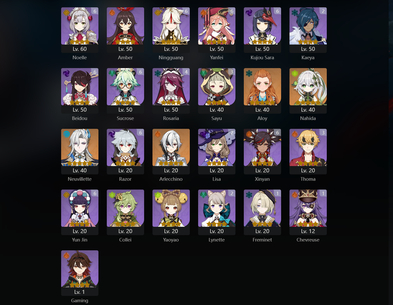 [Eu] AR59 - Venti, Zhongli, Ganyu, Kazuha, Raden Shogun, Eula, Xiao, Keqing, Yae Miko, Ayaka, Nahida, Neuvillette, Arlecchino, Diluc(C2), Hu Tao(C2), Jean(C3), Mona(C4)