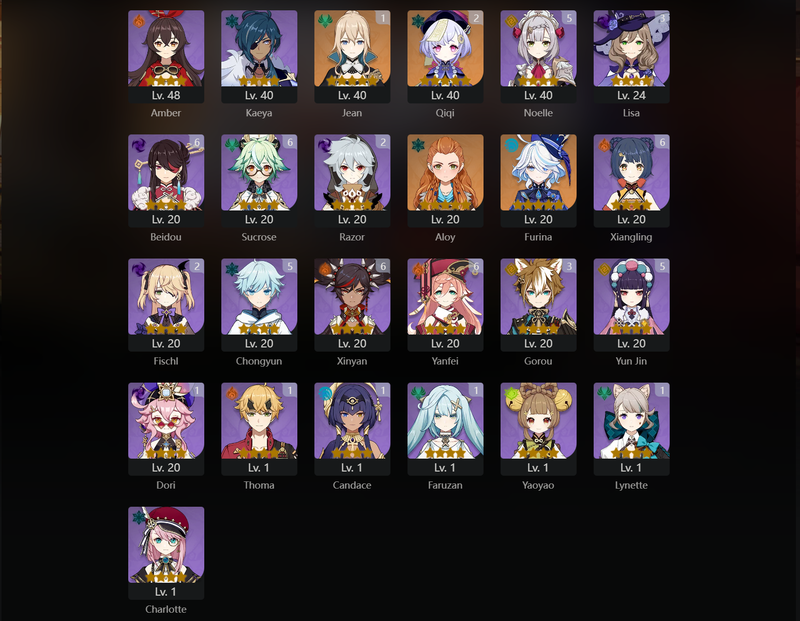 [Asia] AR60 - Ayaka,Zhongli,Kazuha,Eula,Yae Miko,Yelan,Nahida,Ganyu,Shenhe,Venti,Xiao,Tighnari,Navia,Furina,Hu Tao(C1),Raiden Shogun(C1),Diluc(C1),Jean(C1),Qiqi(C2)