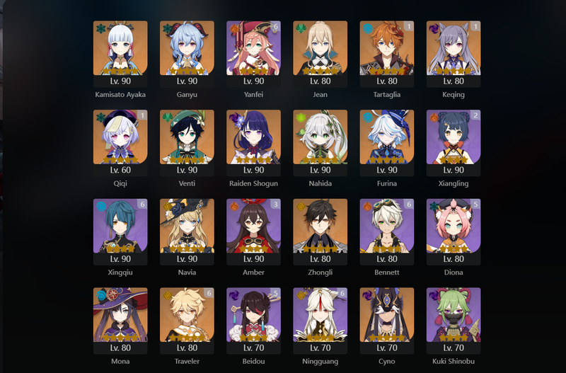 [America] AR59 - Ganyu, Ayaka, Venti, Raiden Shogun, Nahida, Jean, Furina, Navia, Zhongli, Mona, Cyno, Dehya, Tartaglia(C1), Keqing(C1), Qiqi(C1)