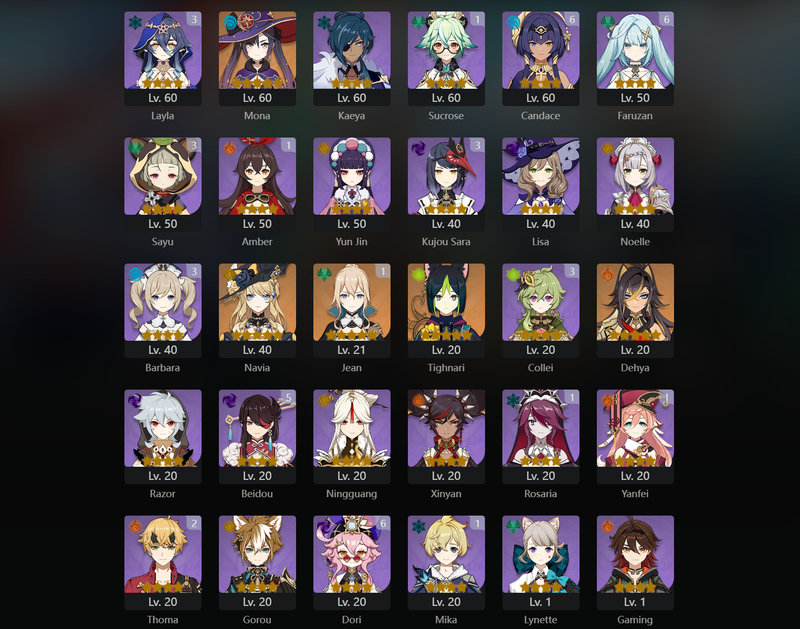 [Asia] AR58 - Zhongli,Ganyu,Yoimiya,Yelan,Nahida,Nilou,Tartaglia,Keqing,Mona,Navia,Tighnari,Dehya,Jean(C1)