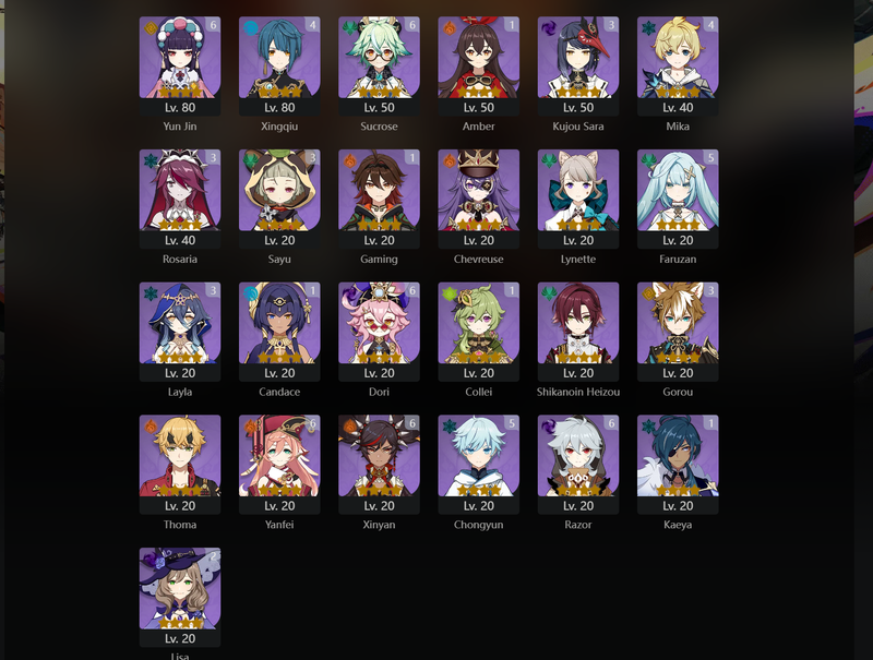 [Asia] AR60 - Miko,Kokomi,Raiden Shogun,Yoimiya,Ganyu,Zhongli,Ayaka,Xiao,Venti,Shenhe,Nahida,Neuvillette,Xianyun,Qiqi,Hu Tao(C1),Jean(C1),Diluc(C2),Tighnari(C2),Keqing(C3)