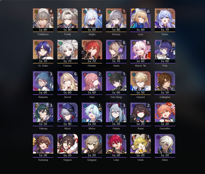 [Eu] TL65 - Firefly,Robin,Feixiao,Himeko,Gepard,Jingliu(E1),Bronya(E1)