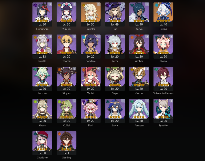 [Asia] AR57 - Ayaka,Diluc,Kazuha,Raiden Shogun,Ayato,Nilou,Zhongli,Nahida,Kokomi,Jean,Furina,Tighnari(11),Qiqi(C1),Mona(C1)