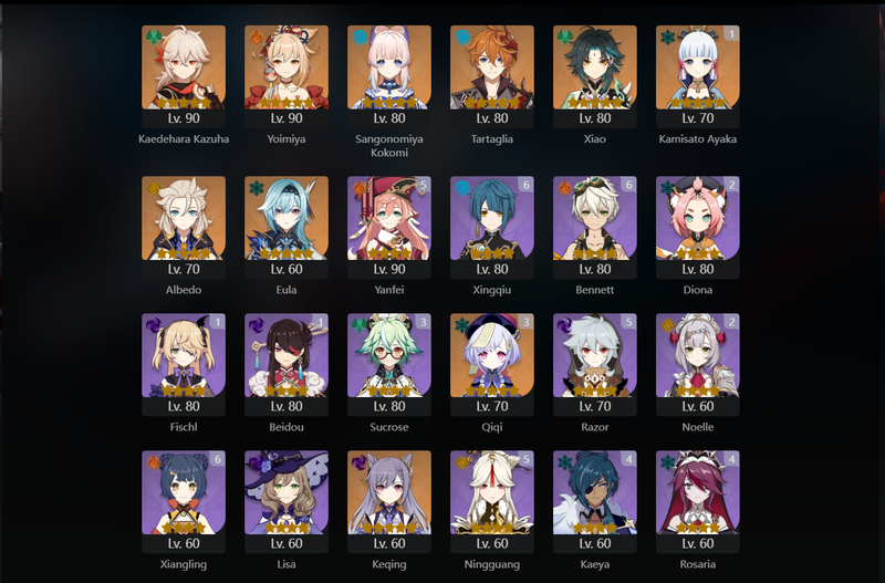 [America] AR56 - Kazuha, Yoimiya, Kokomi, Tartaglia, Xiao, Albedo, Eula, Keqing, Diluc, Tighnari, Ayaka(C1), Qiqi(C3)