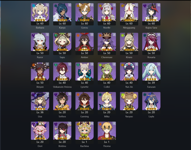 [Eu] AR56 - Arlechino,Klee,Itto,Raiden Shogun,Zhongly,Ayaka,Furina,Xiao,Tartaglia,Kinich,Tighnari,Keqing,Mona