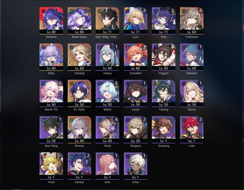 [Asia] TL63 - Acheron, Black Swan, Dan Heng, Bailu, Yanqing, Bronya, Dr.Ratio