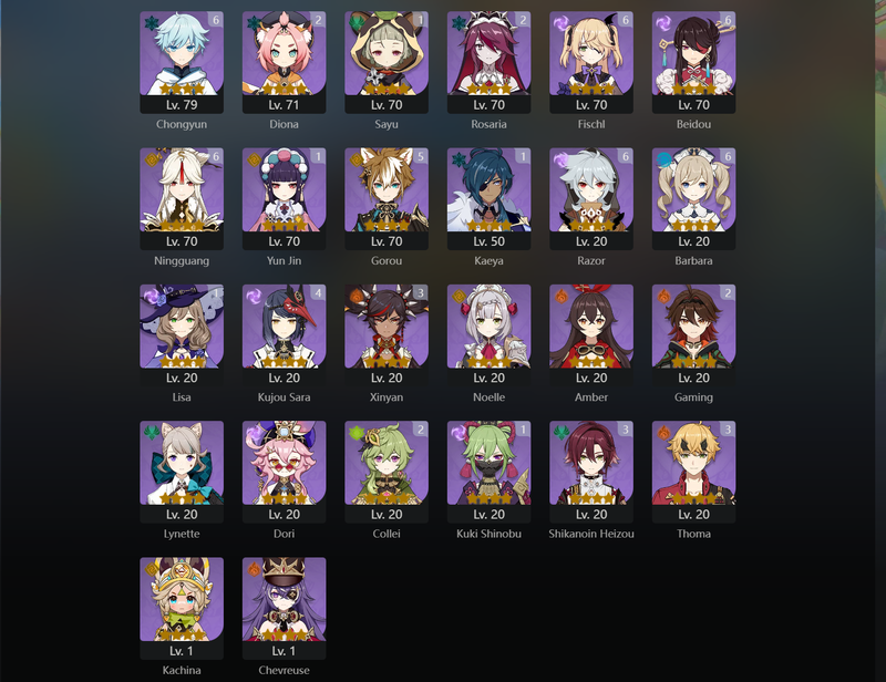 [Asia] AR59 - Raiden Shogun,Ganyu,Ayaka,Itto,Kazuha,Albedo,Hu Tao,Tartaglia,Venti,Zhongli,Mona,Yoimiya,Diluc(C1),Ayato(C1),Keqing(C3)