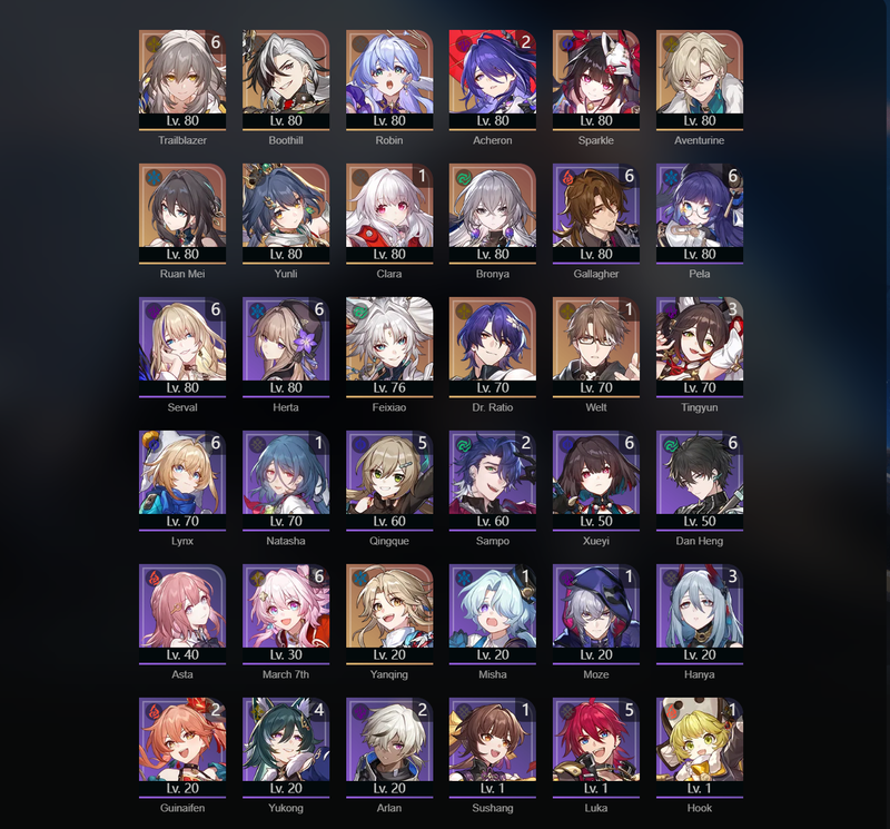 [America] TL70 - Boothill,Robin,Sparkle,Aventurine,Ruan Mei,Yunli,Bronya,Feixiao,Dr.Ratio,Yanqing,Clara(E1),Welt(E1),Acheron(E2)