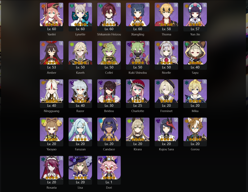 [Asia] AR57 - Eula,Venti,Alhaitham,Tighnari,Raiden Shogun,Kazuha,Zhongli,Lyney,Nilou,Xianyun,Jean,Navia,Diluc,Tartaglia,Qiqi(C1),Mona(C2),Keqing(C3)[Dead:t]