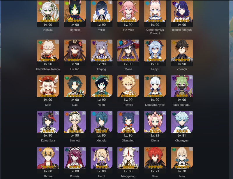 [Asia] AR60 - Miko,Kokomi,Raiden Shogun,Ganyu,Zhongli,Klee,Xiao,Venti,Ayaka,Wriothesley,Nahida(C1),Yelan(C1),Kazuha(C1),Hu Tao(C1),Keqing(C2),Mona(C3)