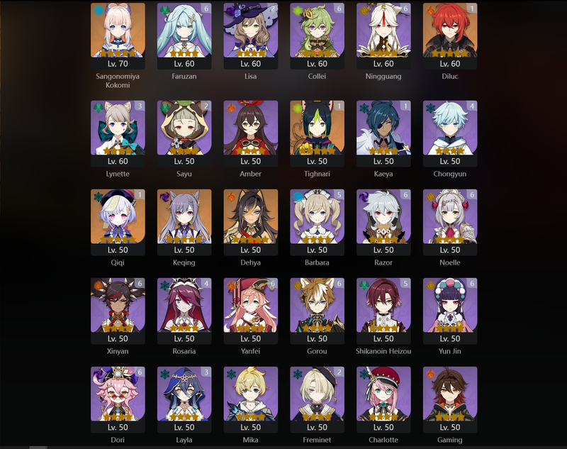 [Asia] AR60 - Neuvillette,Furina,Arlecchino,Zhongli,Ayaka,Hu Tao,Kazuha,Raiden Shogun,Yae Miko,Wanderer,Tartaglia,Klee,Shenhe,Ayato,Navia,Jean,Kokomi,Keqing,Dehya,Tighnari(C1),Qiqi(C1),Diluc(C1),Nahida(C2),Mona(C3)