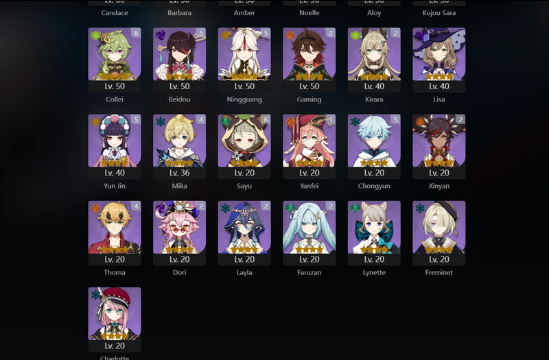 [Asia] AR59 - Ayaka, Zhongli, Hu Tao, Tighnari, Jean, Yoimiya, Raiden Shogun, Yelan, Alhaitham, Furina, Kazuha, Albedo, Keqing, Nahida,Yae Miko(C1) Diluc(C2), Mona(C2),[Dead:T,f,g]