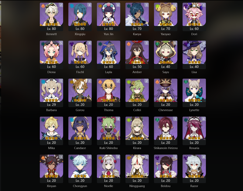 [Eu] AR57 - Yoimiya,Tartaglia,Zhongli,Xiao,Ayaka,Emilie,Mona,Shenhe,Jean,Raiden Shogun(C1),Qiqi(C1),Diluc(C1)