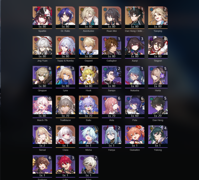 [America] TL70 - Sparkle,Aventurine,Ruan MEi,Jing Yuan,Topaz,Gepard,Bailu,Clara, Dan Heng(E1),Yanqing(E2)