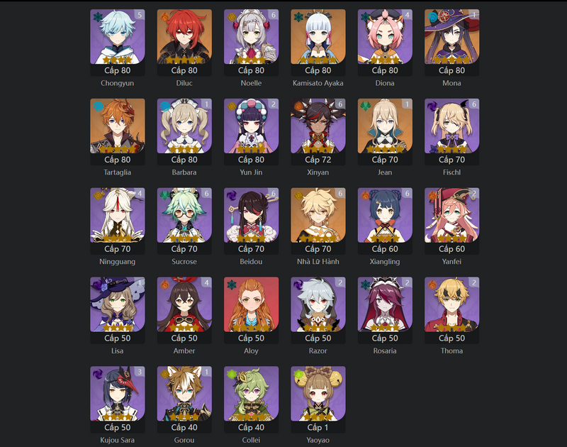 [America] AR58 - Shenhe, Tighnari, Qiqi, Nahida, Zhongli, Yae Miko, Ayato, Venti, Raiden Shogun, Ayaka, Tartaglia, Mona(C1), JEan(C1)