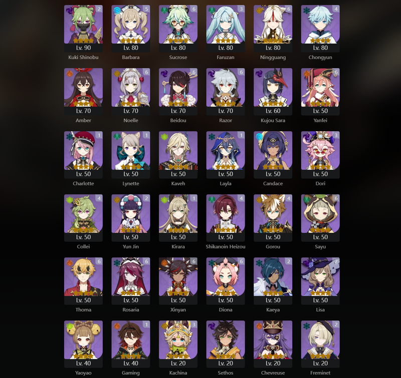 [Eu] AR60 - Nruvillette,Yoimiya,Kazuha,Hu Tao,Albedo,Ganyu,Zhongli,Xiao,Ayaka,Navia,Tartaglia,Mualani,Cyno,Dehya,Yae Miko(C2),Raiden Shogun(C3)