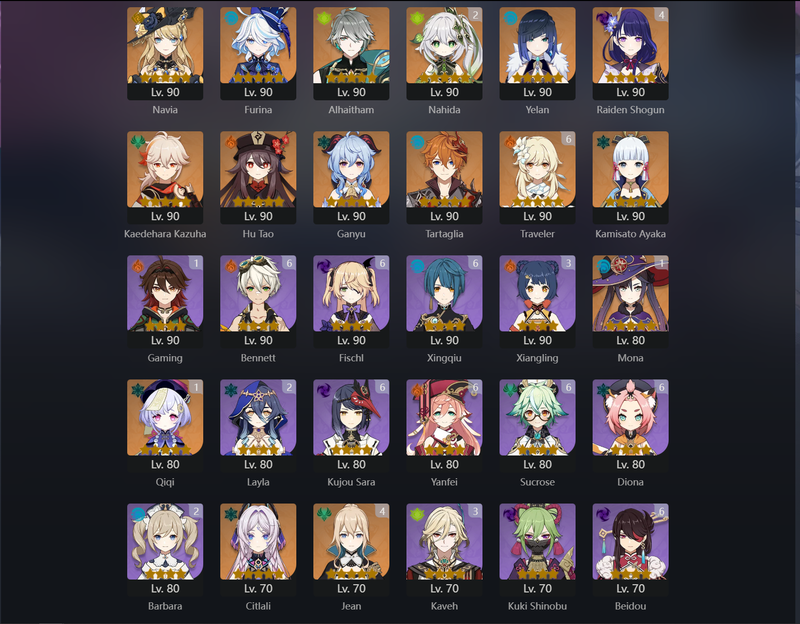 [America] AR60 - Raiden Shogun(C4),Nahida(C2),Navia,Furina,Alhaitham,Yelan,Kazuha,Hu Tao,Ganyu,Tartaglia,Ayaka,Citlali,Mona(C1),Qiqi(C1),Diluc(C1),Jean(C4)