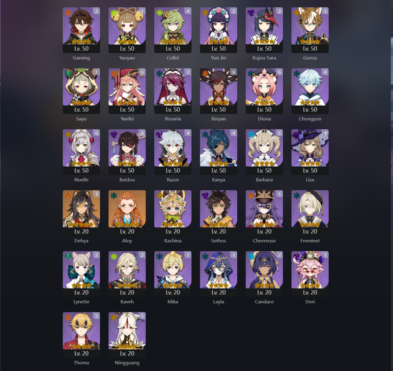 [Eu] AR58 - Neuvillette,Alhaitham,Wanderer,Cyno,Ayato,Raiden Shogun,Kazuha,Albedo,Zhongli,Xiao,Baizhu,Ganyu,Navia,Arlecchino(C1),Qiqi(C4)