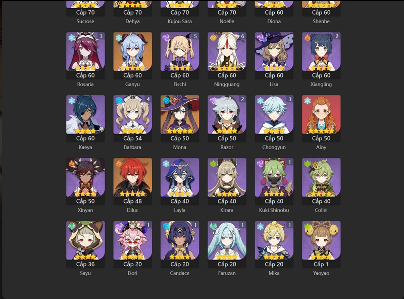 [Eu] AR56 - Yoimiya, Yelan, Raiden Shogun, Ayaka, Kokomi, Dehya, Shenhe, Ganyu, Mona, Diluc, Keqing(C2)