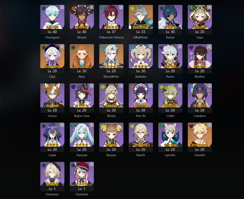 [Eu] AR58 - Ganyu, Hu Tao, Kazuha, Kokomi, Nahida, Raiden Shogun, Tighnari, Keqing, Dehya, Shenhe, Alhaitham, Neuvillette, Xiao(C1), Qiqi(C1), Diluc(C1)[Dead:t,g]