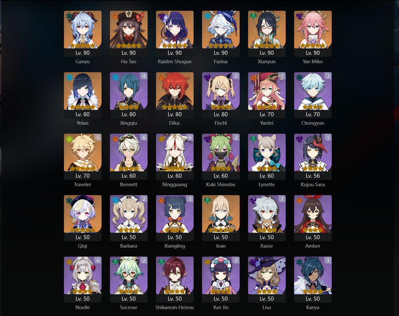 [Asia] AR56 - Ganyu, Hu Tao, Raiden Shogun, Furina, Xianyun, Yae Miko, Yelan, Diluc, Qiqi, Jean, Dehya, Tighnari