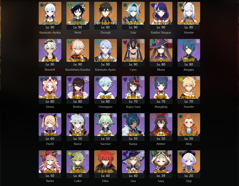 [Asia] AR58 - Ataka, Venti, Zhongli, Eula, Raiden Shogun, Shenhe, Kazuha, Ayato, Diluc, Jean, Keqing, Qiqi, Cyno(E1), Mona(E2)