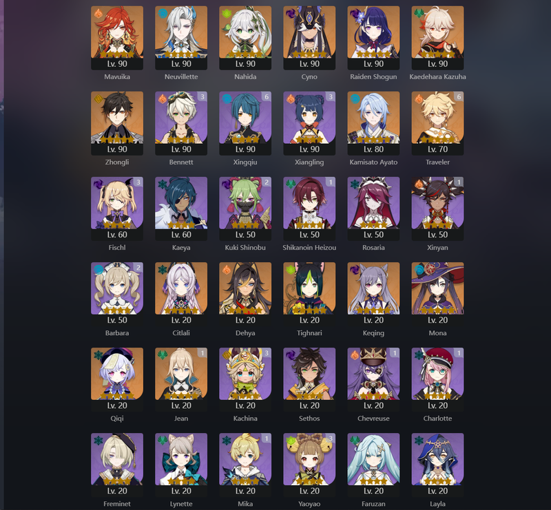 [Eu] AR56 - Mavuika,Neuvillette,Nahida,Cyno,Raiden Shogun,Kazuha,Zhongli,Ayato,Citlali,Keqing,Mona,Qiqi,Dehya,Tighnari