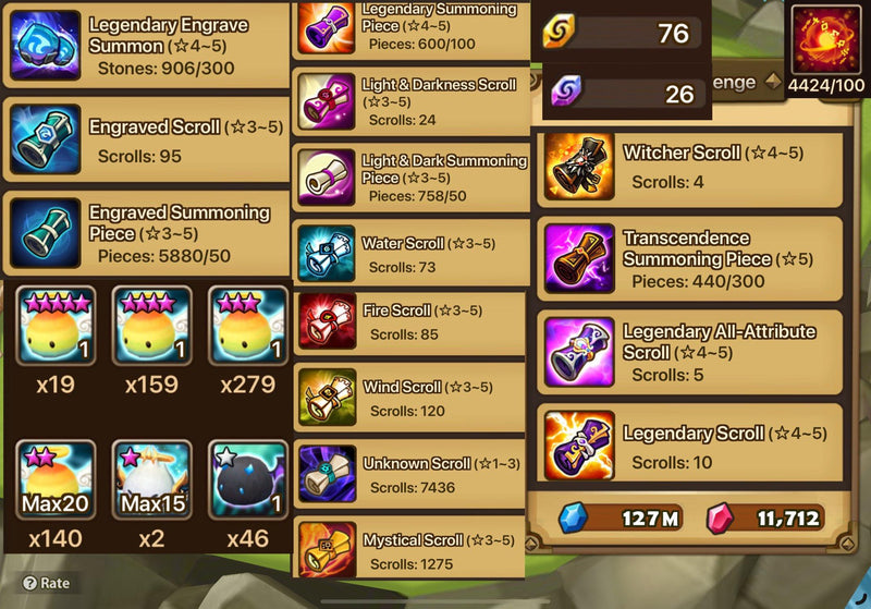 Asia 6LD - Bison, Artamiel, Elenoa, Shan, Zerath, Thebae +66nat. Bonus: 1800 scrolls, 11k crystals